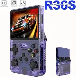 Console Portátil R36S, Tela IPS HD 3.5", 64GB 15.000 Jogos, Sistema ArkOS 2.0, Multi-Plataformas [Linux] (Roxo)