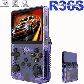 Console Portátil R36S, Tela IPS HD 3.5", 64GB 15.000 Jogos, Sistema ArkOS 2.0, Multi-Plataformas [Linux] (Roxo)
