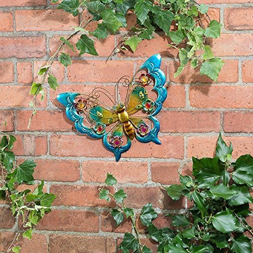Outdoor Garden Metallic Butterfly Wall Art with Jewels - Blue…