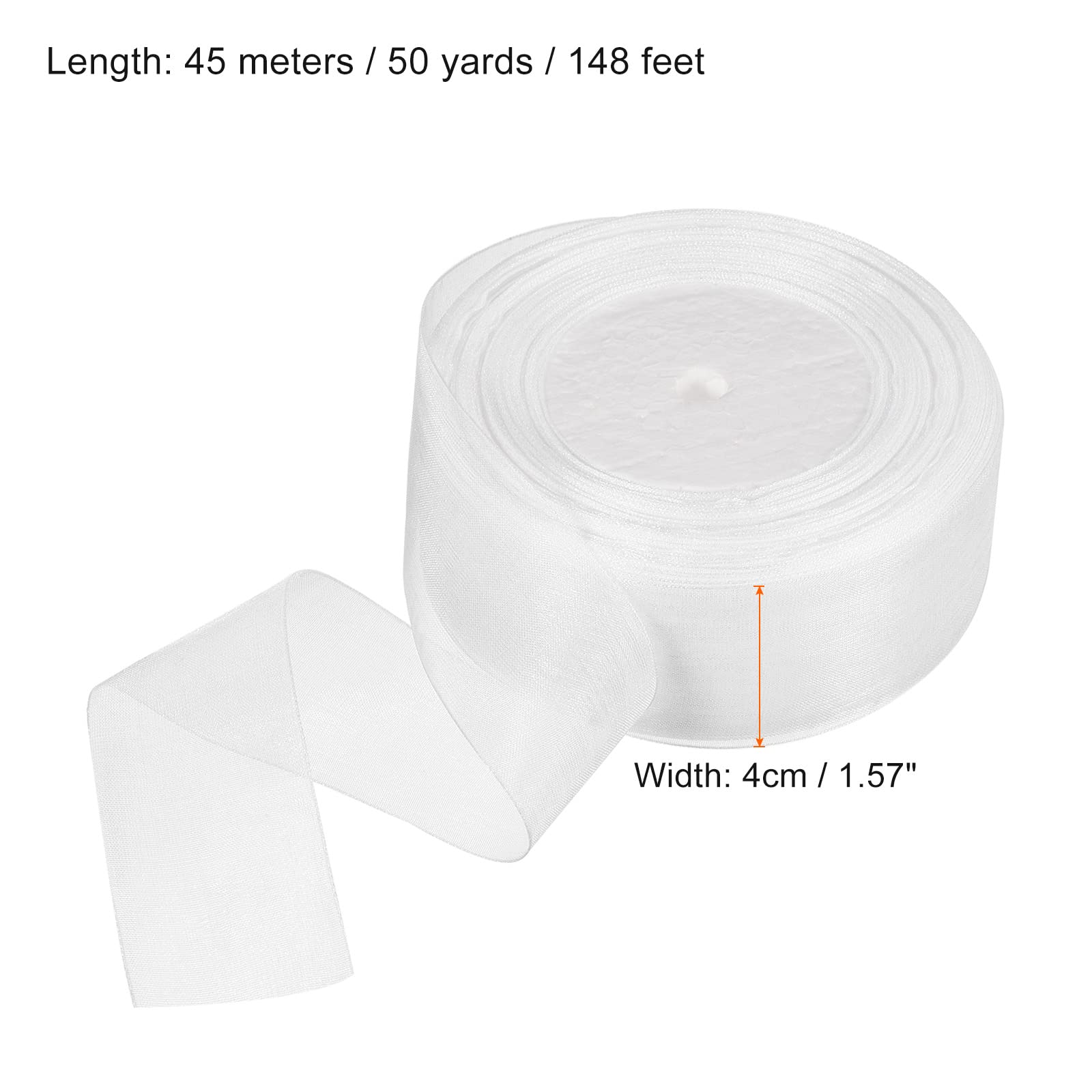 PATIKIL Sheer Organza Ribbon 1-37/64 Inch 50 Yard, 1 Roll Chiffon Decoration Fabric for Gift Wrapping Crafts Wedding Bouquet White - Image 2