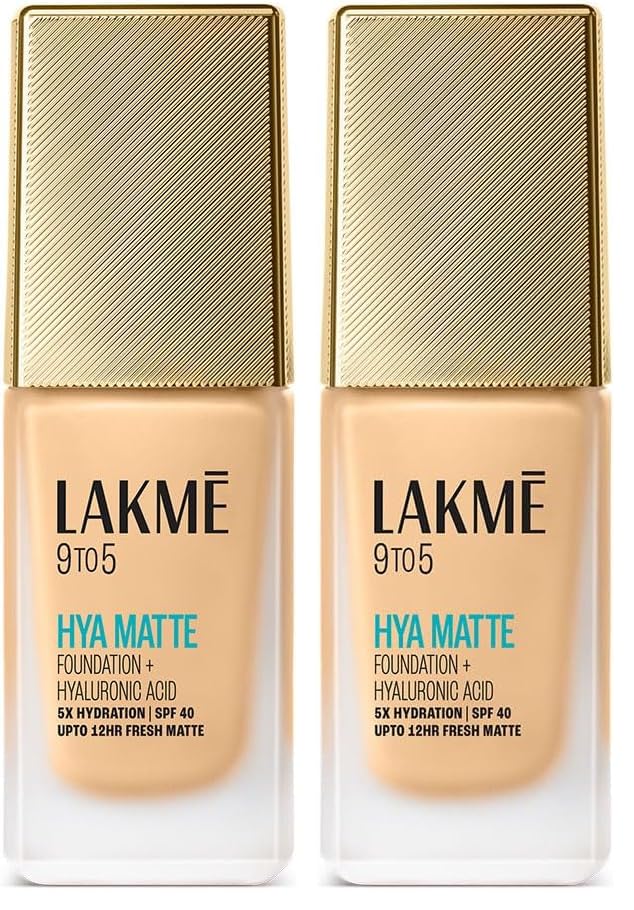 Image of LAKME 9to5 Hya Matte Full Coverage, All Skin type Foundation + Hyaluronic Acid Warm Creme - 25ml (Pack of 2)
