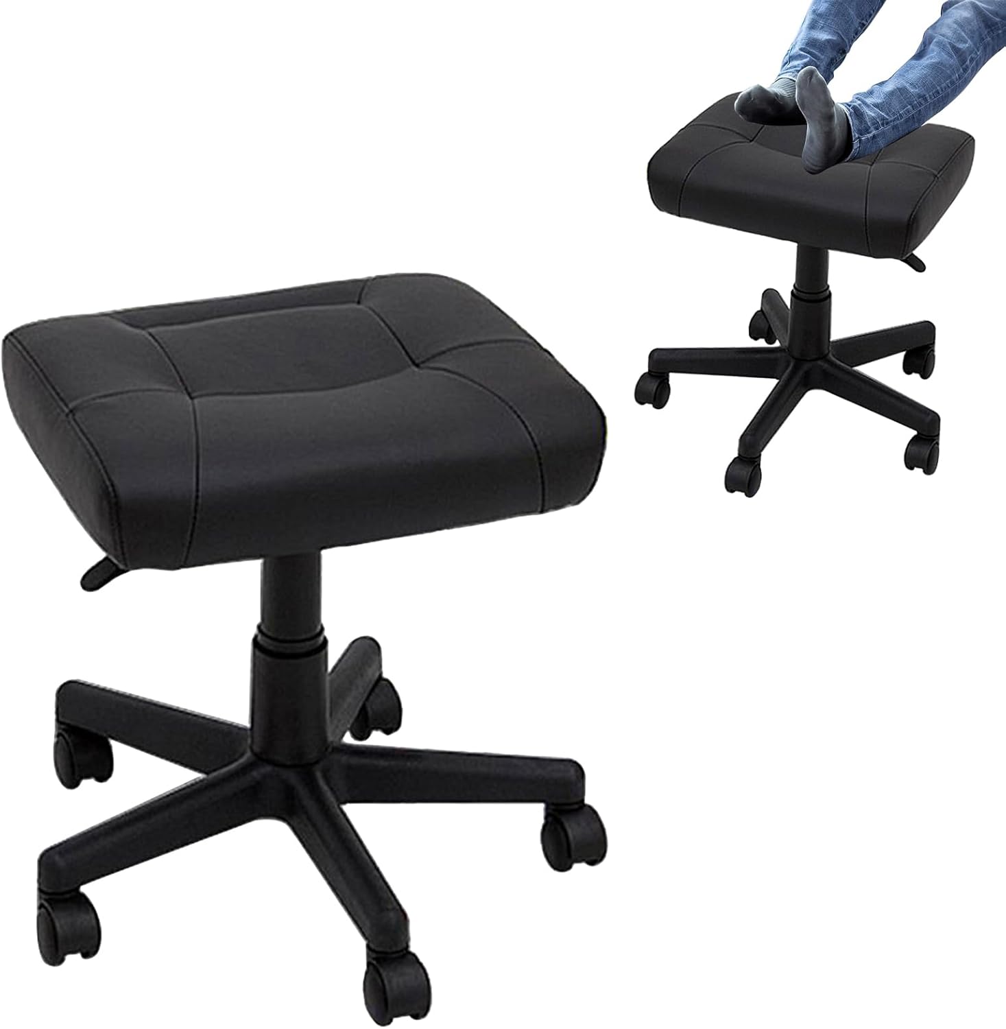 Adjustable Footrest Ottoman Stool with 360° Rolling Wheels