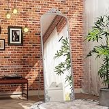 AZODY Full Length Mirror with Stand, Full Body Floor Mirror with Silver Carved Decor, Arched Standing Mirror Hanging or Leaning for Wall Living Room Entryway Bedroom