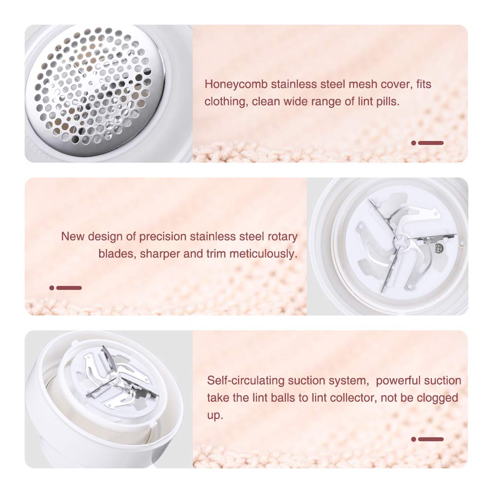 Rasoir Anti-bouloches Rechargeable - Moteur 5W - 2 Lames De Rechange - Verrouillage Sécurité - Pour Vêtements, Canapés, Couettes - 6