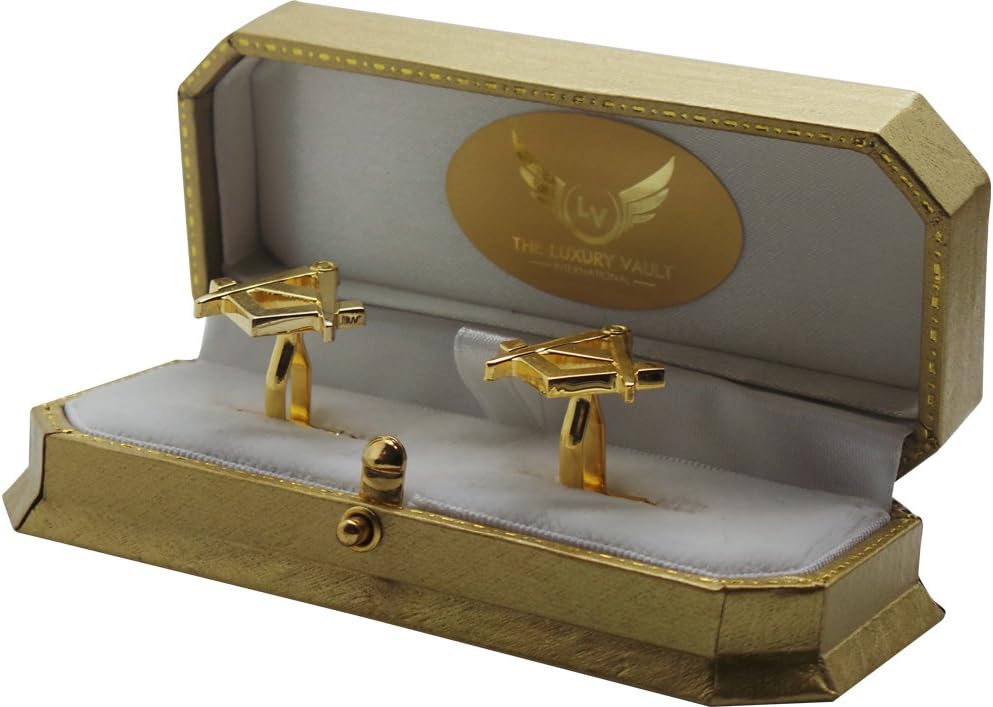 Freemason Gold Cufflinks Set Masonic Gift Set Cuff Links in Case Boxed No G any Lodge Brotherhood
