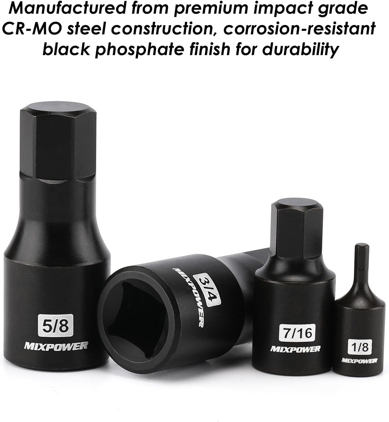 MIXPOWER 14-Piece Dr. Bit Socket Set, 3/32 to 3/4, 1/4", 3/8" and 1/2" Drive, Cr-Mo Impact Grade, SAE, Hex Bit Socket