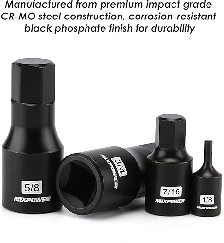 Miniatura 4 de MIXPOWER Juego de 14 piezas de dados Dr. Bit, 332 a 34, 14", 38" y 12", grado de impacto Cr-Mo, SAE, enchufe hexagonal
