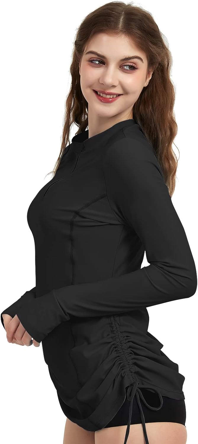 LilyCat Women's Rash Guard Long Sleeve Sun Protection Clothing Half Zip Swim Shirt Side Adjustable Swimsuit Tops - Image 2