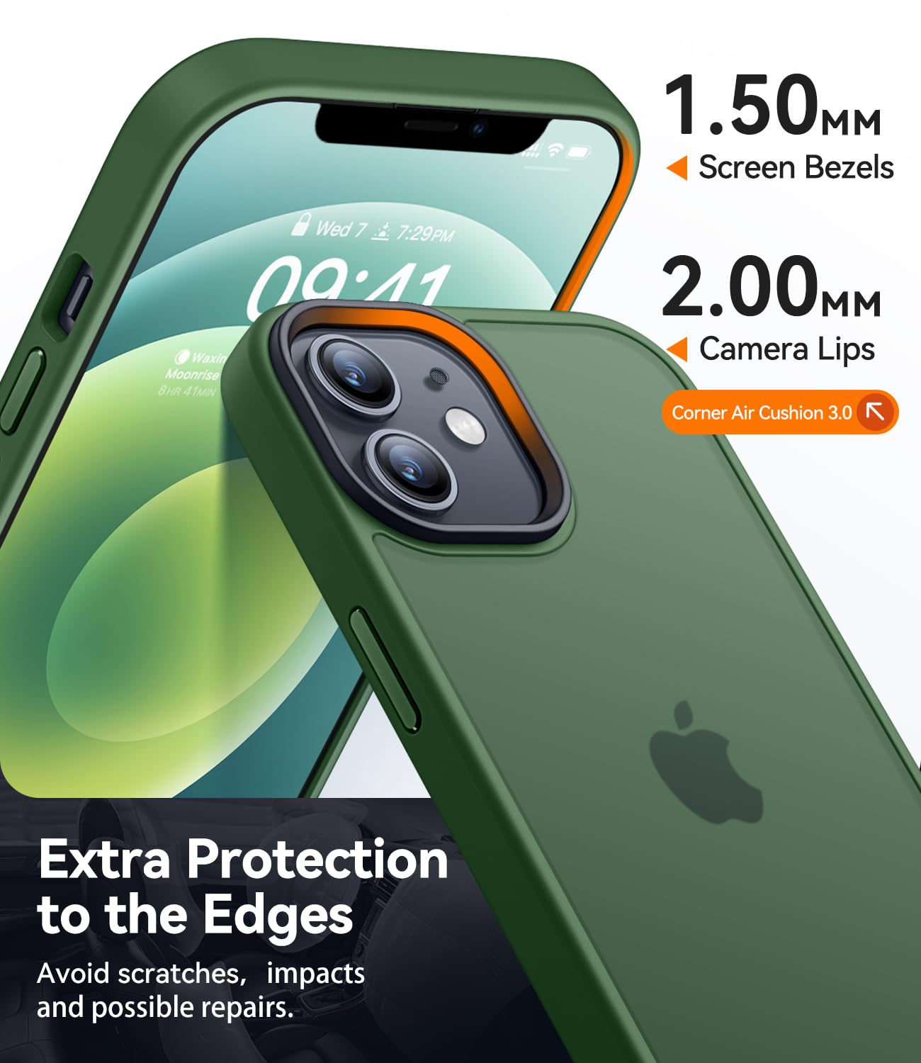 CANSHN Cover Opaca per iPhone 12 e iPhone 12 Pro(6,1 Pollici), Custodia Traslucida Opaca Protettiva Sottile Antiurto - Verde Scuro