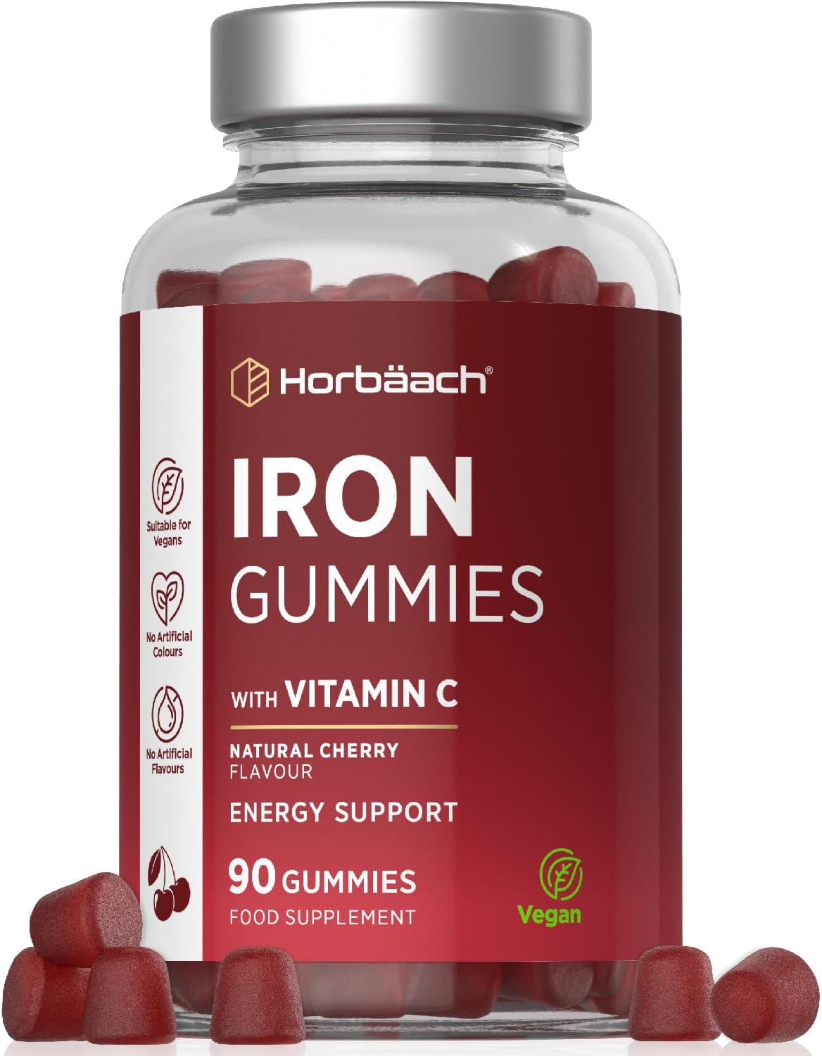 Ijzer Supplement Gummies met Vitamine C 54mg | Natuurlijke Kersensmaak | 90 Gummies | Horbaach
