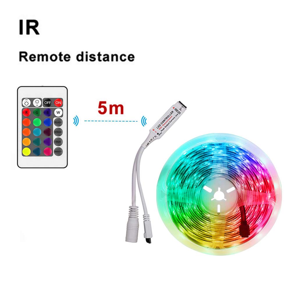 XUNATA Kit de tiras de LED RGB de 12V- Tira de luz autoadhesiva SMD 2835 30LEDs/m, Control Remoto 24 teclas, Fuente de alimentación de la UE (20m, Impermeable)