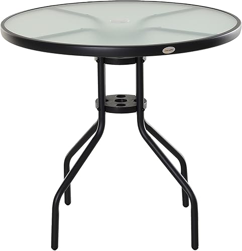 Table ronde de jardin avec emplacement parasol