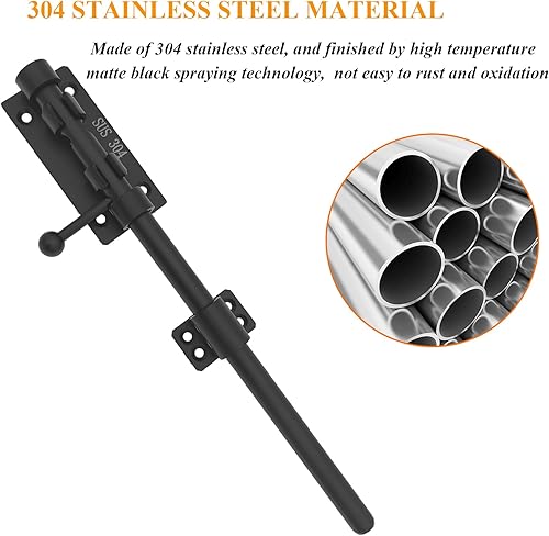 Miniatura 3 de Pestillo de puerta de acero inoxidable 304 engrosado, cerradura de cerrojo de puerta de granero resistente, pestillo de puerta de seguridad negro