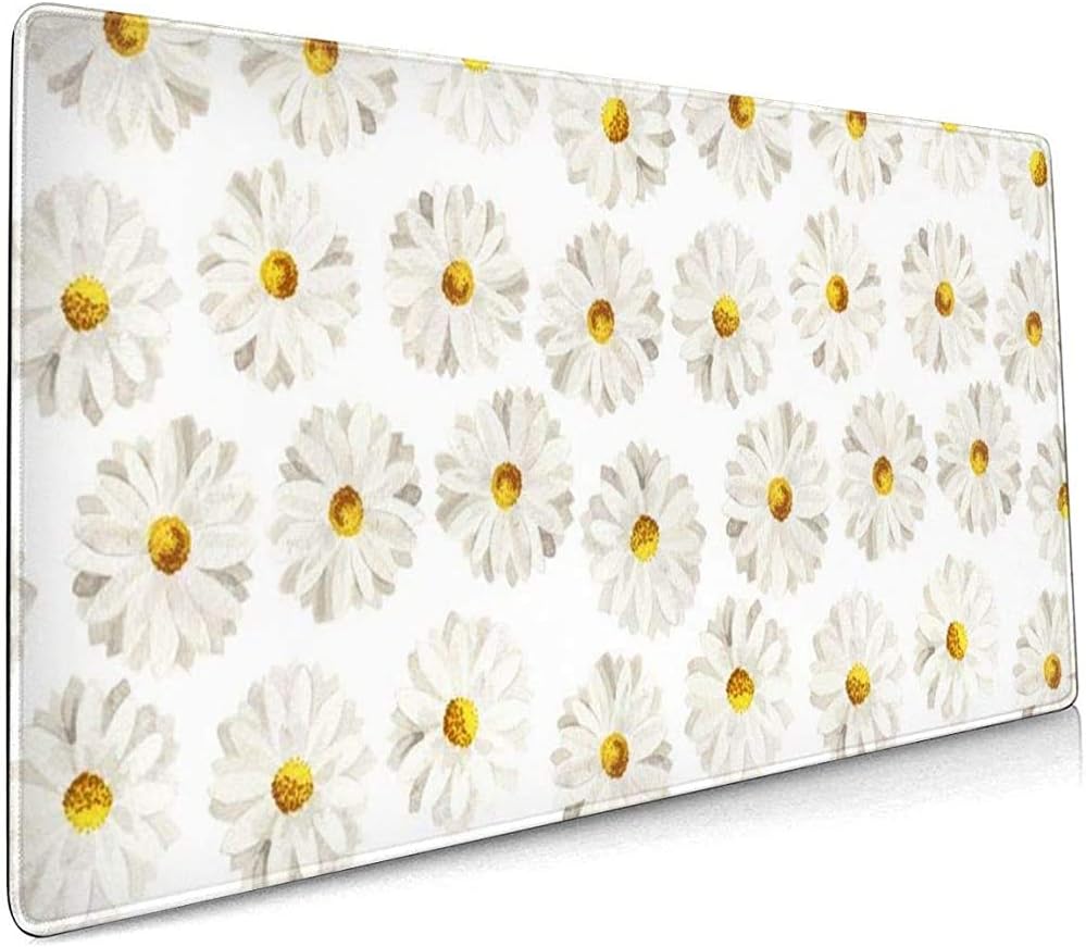 Weled Extended Large Mouse Pad Computer Keyboard Mouse Pad White Camomile Daisy