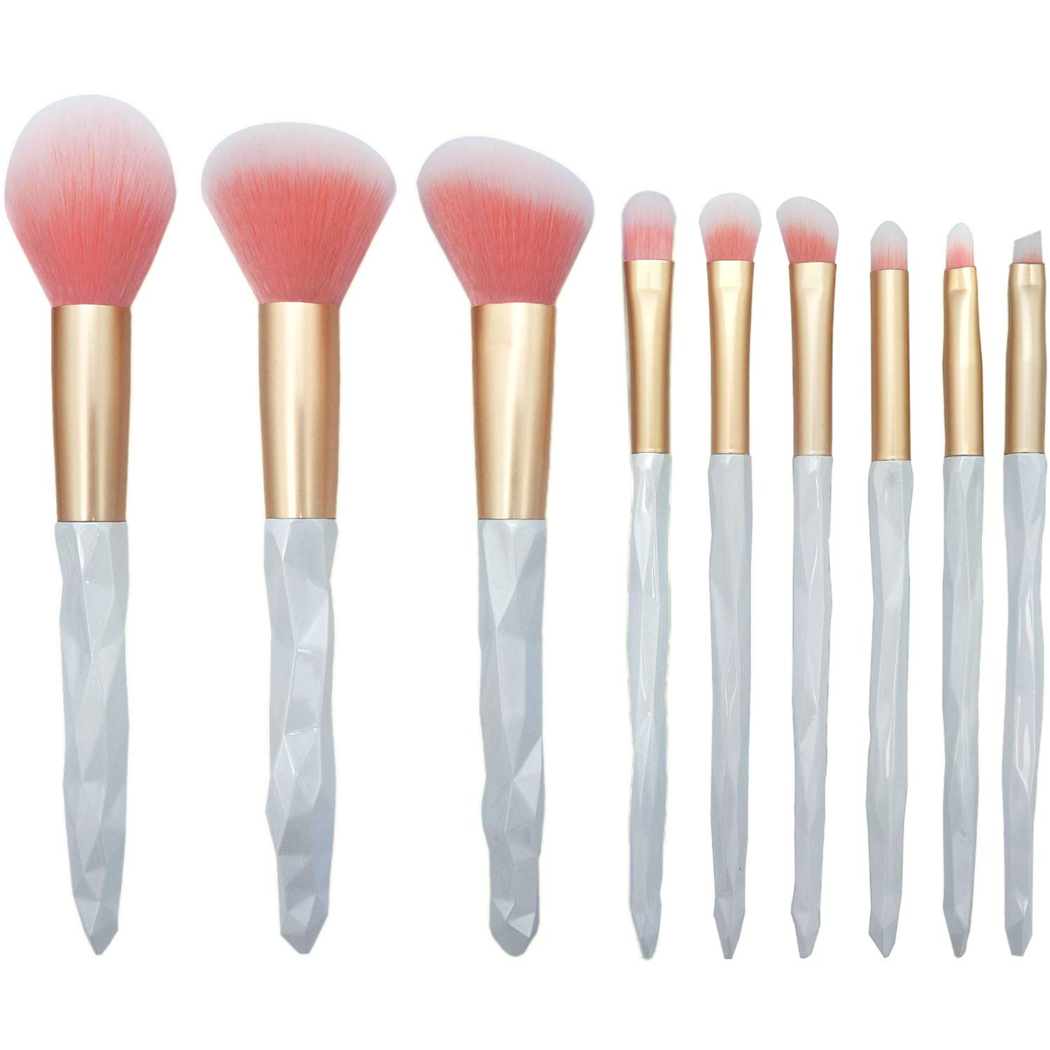 LOVCHUSpecial Polygon White Handle Design Makeup Brush Set 9 PCs Cosmetics Brushes with Soft Synthetic Hairs for Face Powder,Contour, Blush, Eyeshadow, Eyebrow, Concealer(with Gift Box)