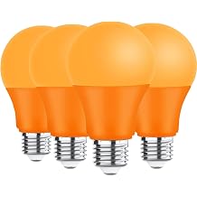 4 Pack Orange Light Bulbs, 9W60W Equivalent, E26 Base, A19 LED Orange Bulb for Festivals Party Decoration, Halloween Christmas Wedding, Bar Events, Porch, Holiday/Home Lighting, Indoor/Outdoor
