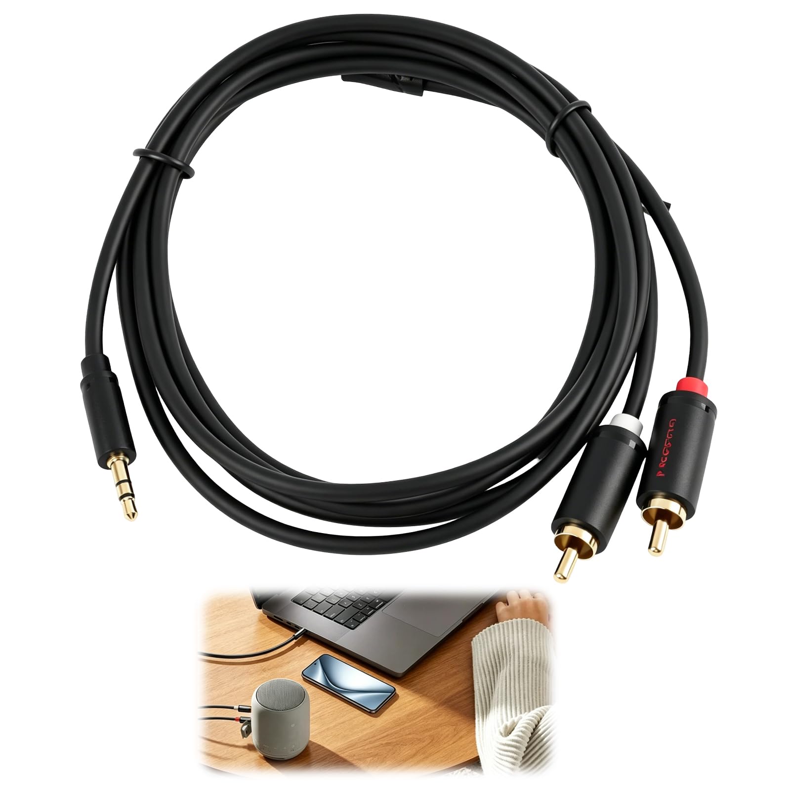 Cinch-Kabel Klinke auf Cinch 3,5 mm, Audiokabel 3,5 mm auf 2 Cinch-Stecker, 2 m, Stereo, AUX auf Cinch-Stecker, vergoldet, kompatibel mit TV, PC, Smartphone, Tablet, Verstärker, Soundbar, Heimkino