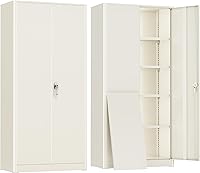 Vista 15 de Greenvelly Armario de almacenamiento de metal con cerradura, armario de almacenamiento de 72 pulgadas de alto con 2 puertas y 4 estantes ajustables