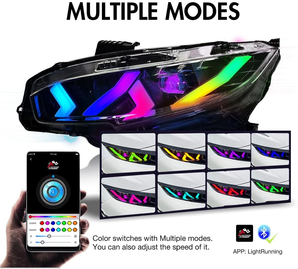 T T-ABC New Front Lamp Compatible with 2006-2026 Honda Civic Headlamp 8th 9th 10th 11th Accessories Custom Replacement (16-21 All Trims H1R Lambo)