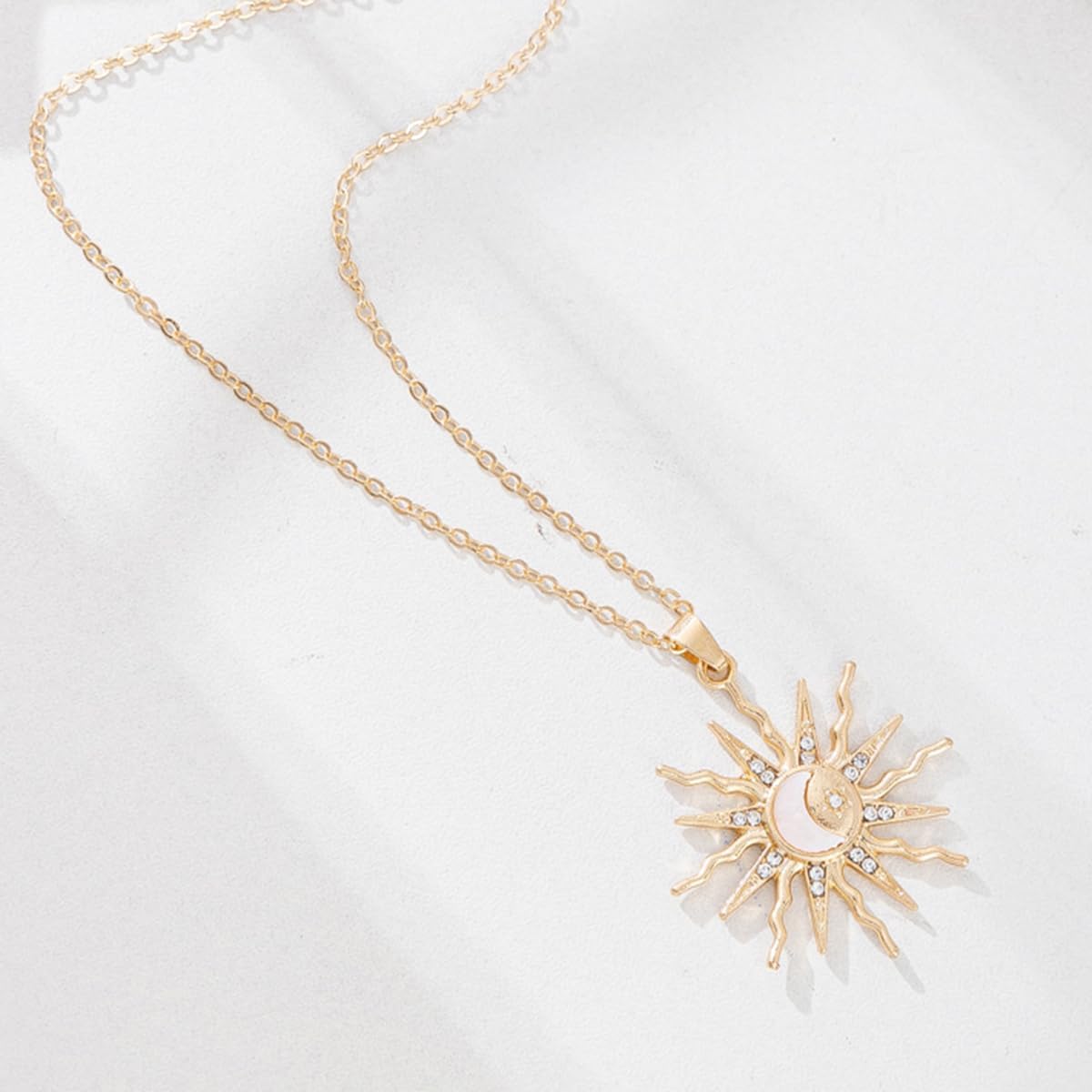 Gold Silver Rhinestone Sun Necklace Bohemian Sun Pendant Necklace Dainty Gold Necklace for Women Christmas Jewelry Accessories - Image 4