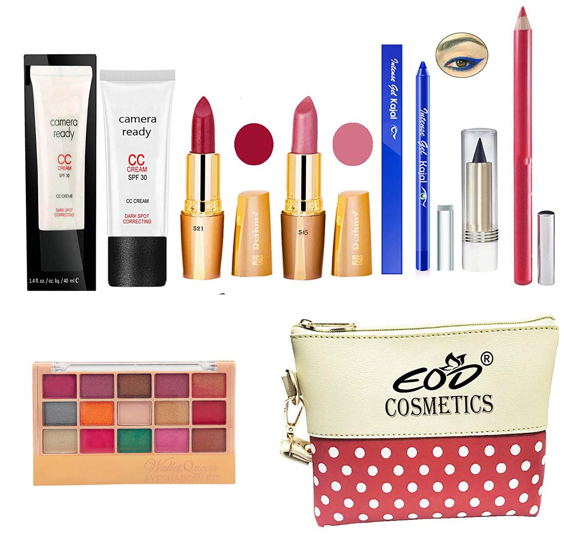 EOD Makeup Kit for Women, Ladies Cosmetics Combo Set With Eyeshadow,Lipstick,Fairness Cream, Blue Kajal -Set of 8 Pcs, C-226