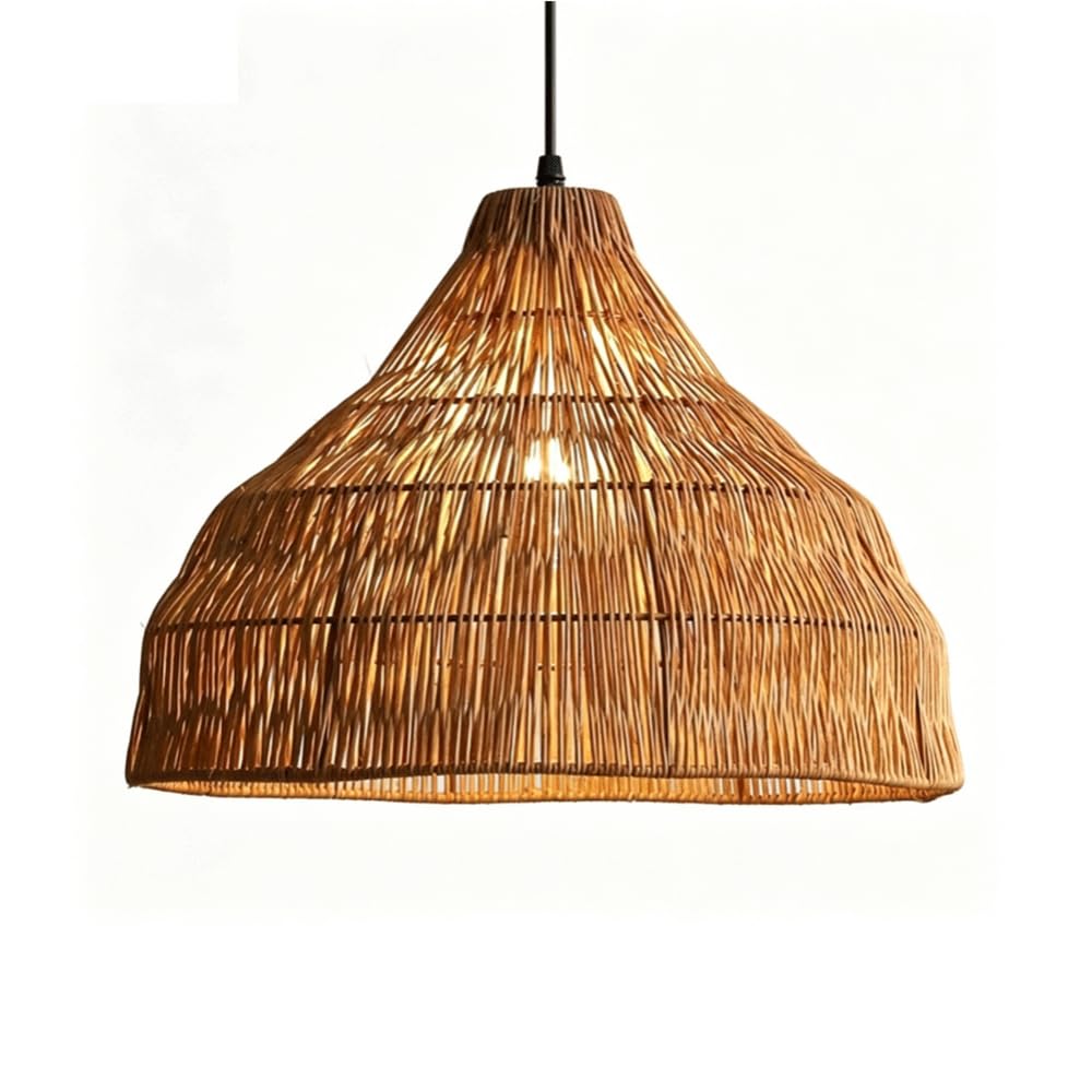CHUNGYANG Rattan Pendant Light Vintage Farmhouse Tea Room Pendant Lamp with Adjustable Suspension Line Hand-Woven Rattan Wicker Lampshade Lighting Fixture Country Style Hanging Lamp for Restaurant