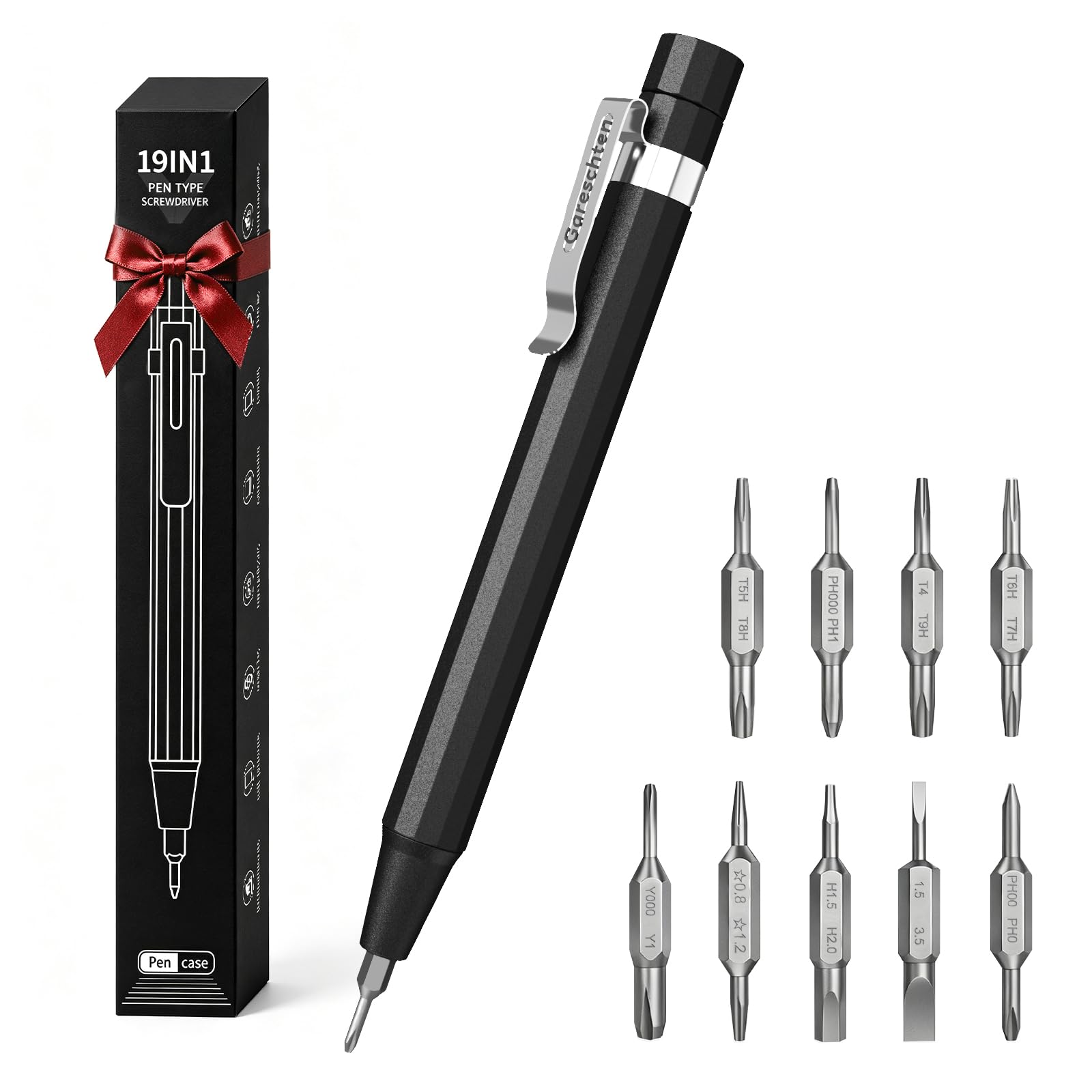 19-in-1 Precision Screwdriver Set, Pen-Shaped Pocket Multitool with 18 S2 Steel Double-Ended Bits, Aluminum Magnetic Micro Screwdriver Kit for Electronics, Glasses, Phone, Laptop, Watch, Repair Gift