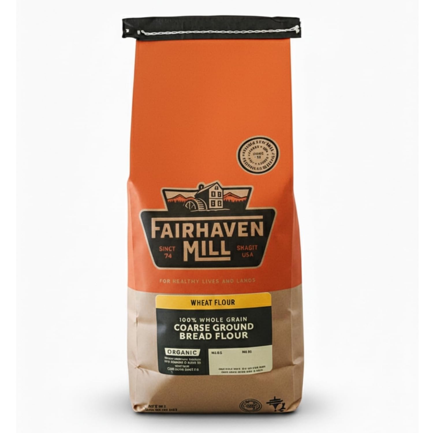 Fairhaven Mill Organic Coarse Ground 100% Whole Grain Bread Flour - Non-GMO - Rustic Texture for Hearty Artisan Loaves, Rolls, Pizza Crusts & Sourdough - USA Grown & Milled - 5 lb Bag