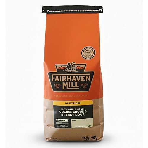 Fairhaven Mill Harina de pan orgánico molido grueso 100% de grano entero, sin OMG, textura rústica para panes artesanales abundantes, rollos,