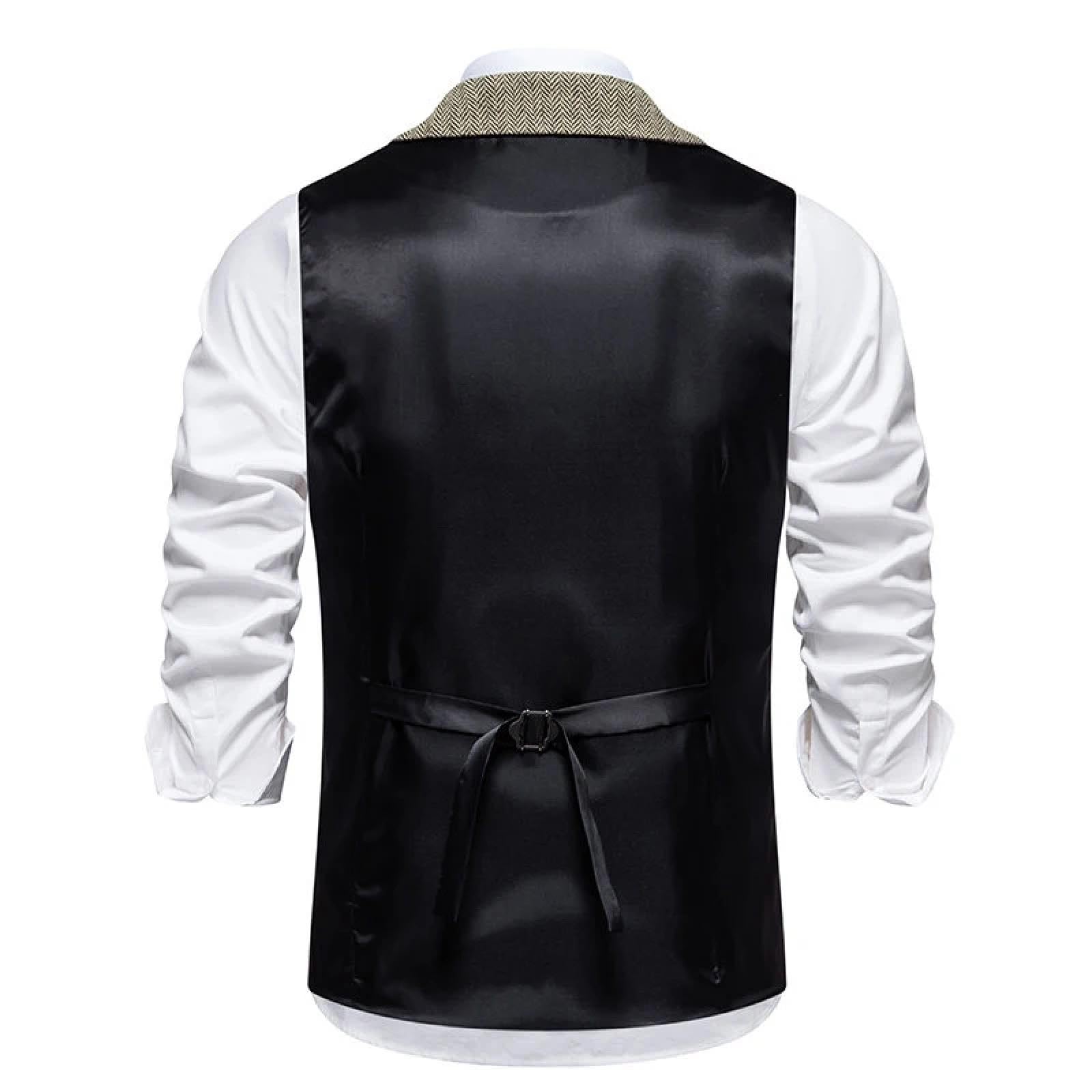 Weste Vest Herren Anzugweste Twill Grobnadel Anzugweste Vintage Einreihige Weste Tasche Anzugweste Weste