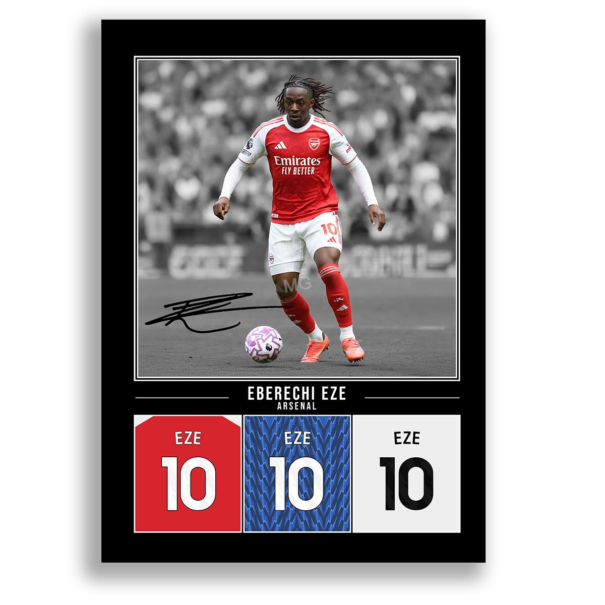 Eberechi Eze Arsenal Signed Photo Poster Print Picture Display Framed Autograph Memorabilia for Football Fans Gift England (A4 Poster Only Black)