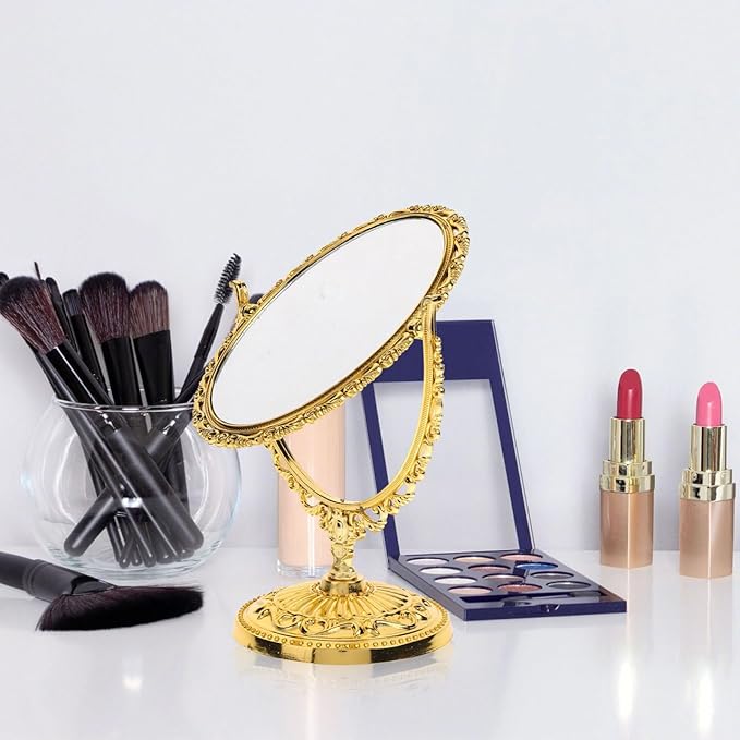 Espejo de Maquillaje Vintage Pequeño Ovalado Dorado MAGICLULU miniatura 6