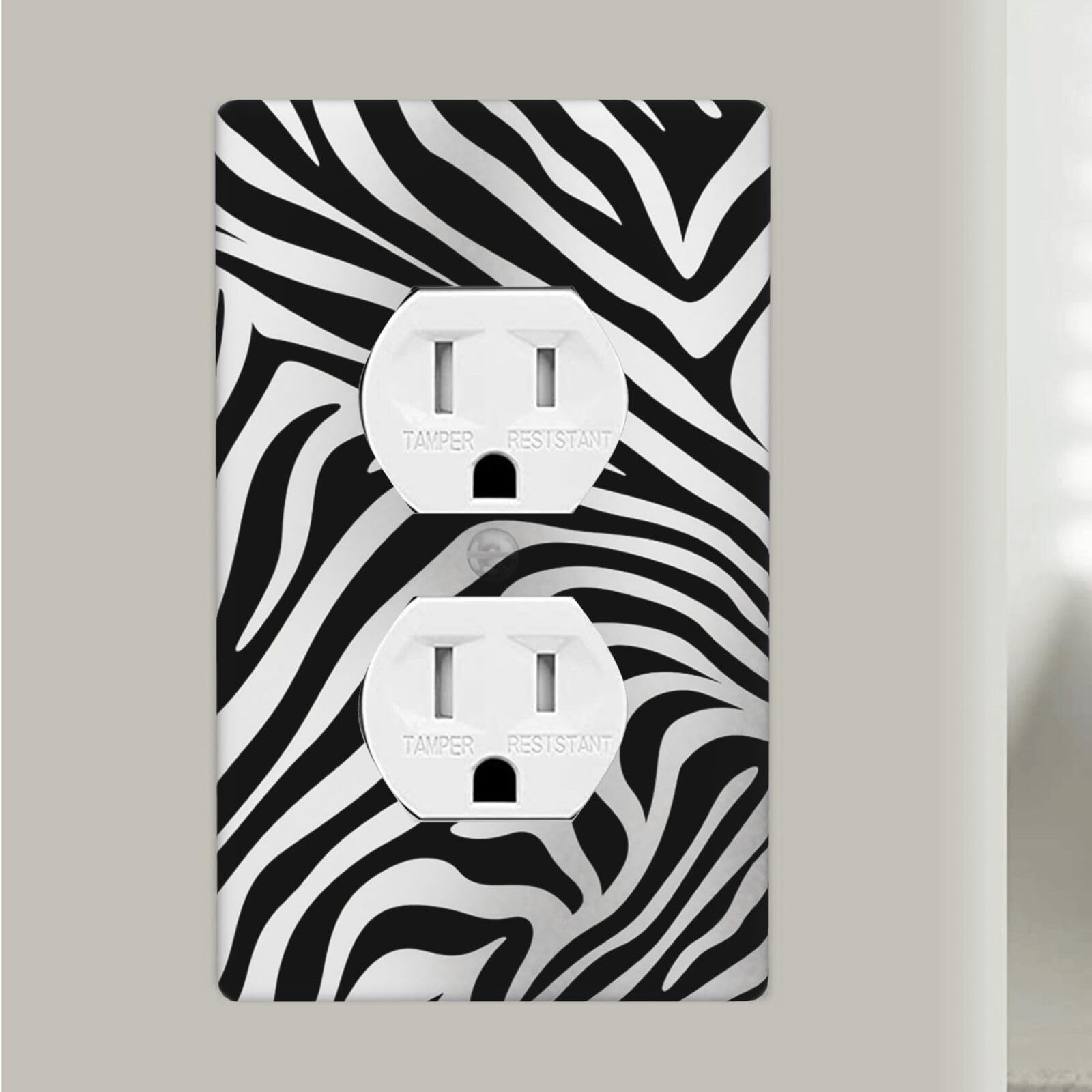 Zebra Print Duplex Receptacle Outlet Covers, 1-Gang Standard Size Wall Plates Unbreakable Polycarbonate Electrical Switchplate Cover Faceplate for Bathroom Kitchen Decor