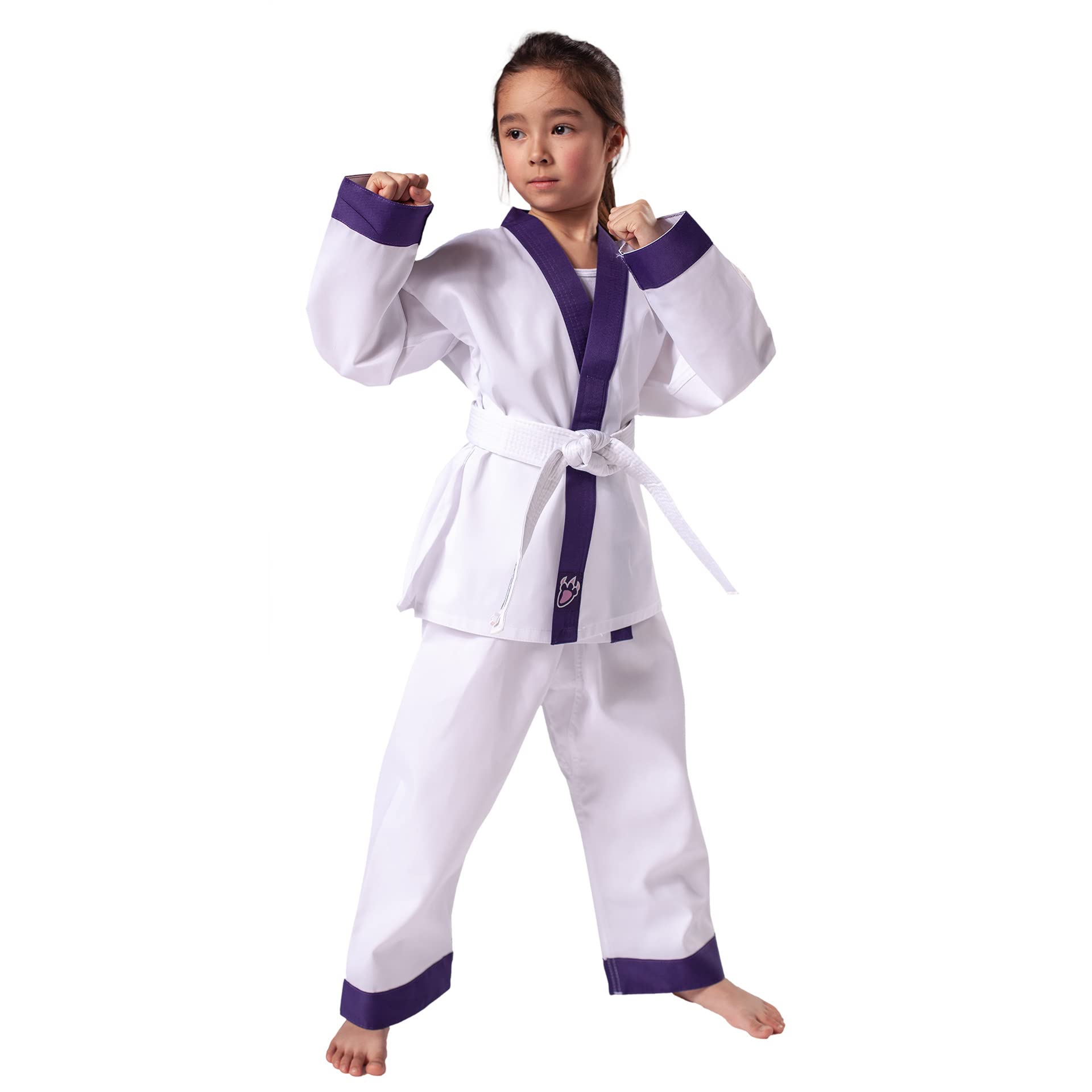 Kwon DanRho Anzug Drachenkralle für Karate oder Taekwondo weiß mit lila Revers
