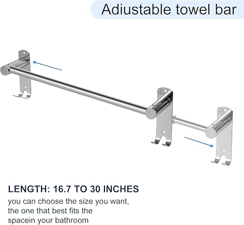 Miniatura 2 de zmnklry Toallero de baño, barra de toalla de baño ajustable de 28 pulgadas, barra de toalla de acero inoxidable, soporte de toalla para pared de baño