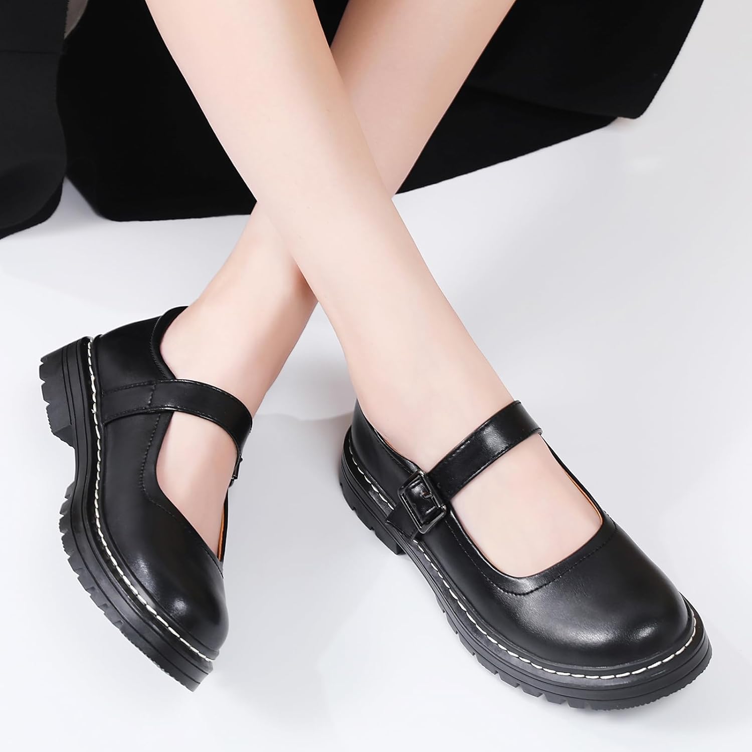 Mary Jane Shoes Women Platform Non-Slip Classics Round Toe Ankle Strap Comfort Casual Oxford Dress Work Mary Jane Flat Shoes - Image 2
