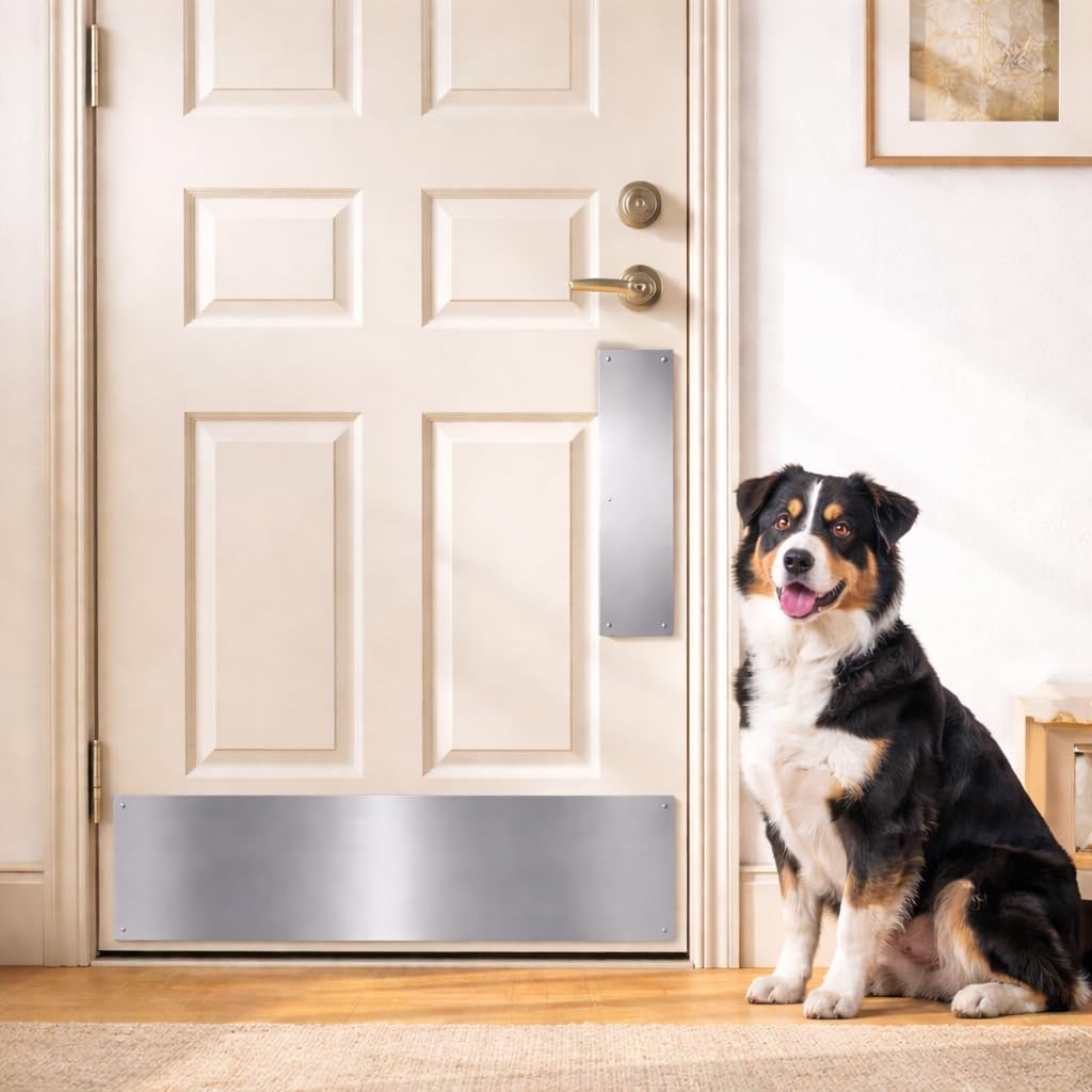 Panther Armor 8x34 Inch Gold Door Kick Plate & 4x12 Inch Door Push Plate Set, 1mm Thick Stainless Steel, Anti-Corrosive Metal Door Protectors for Dog Scratching, Durable Scratch Guards for Doors