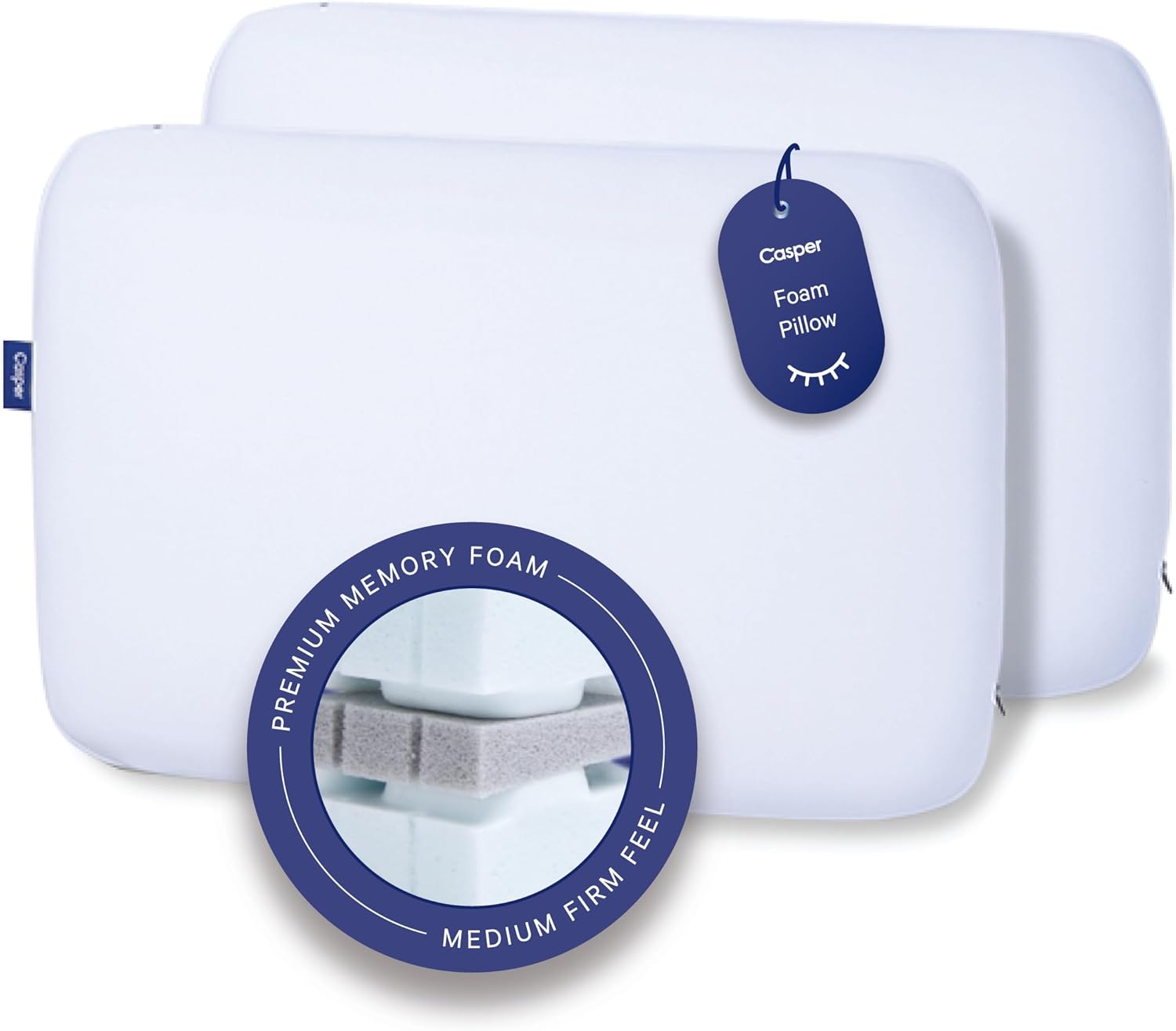 Casper Sleep Foam Pillow, Two Pack, Standard, White