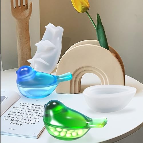 Miniatura 6 de FineInno Caja de almacenamiento para pájaros, molde de resina 3D, moldes de silicona para animales, tarro de joyería, molde de fundición epoxi con