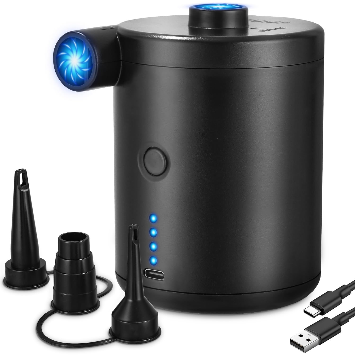 Inflador Electrico Colchon Portátil 4000mAh, Hinchador Colchon Hinchable de Llenado Rápido, Mini Inflador Paddle Surf Electrico para Cojines Inflables, Camas de Colchón de Aire, 3 Boquillas