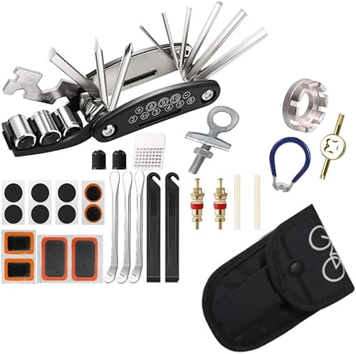 Kit de 30 herramientas de reparación de bicicletas, multiherramienta 16 en 1 con palancas de neumáticos, llave de radios hexagonales, ajustador de