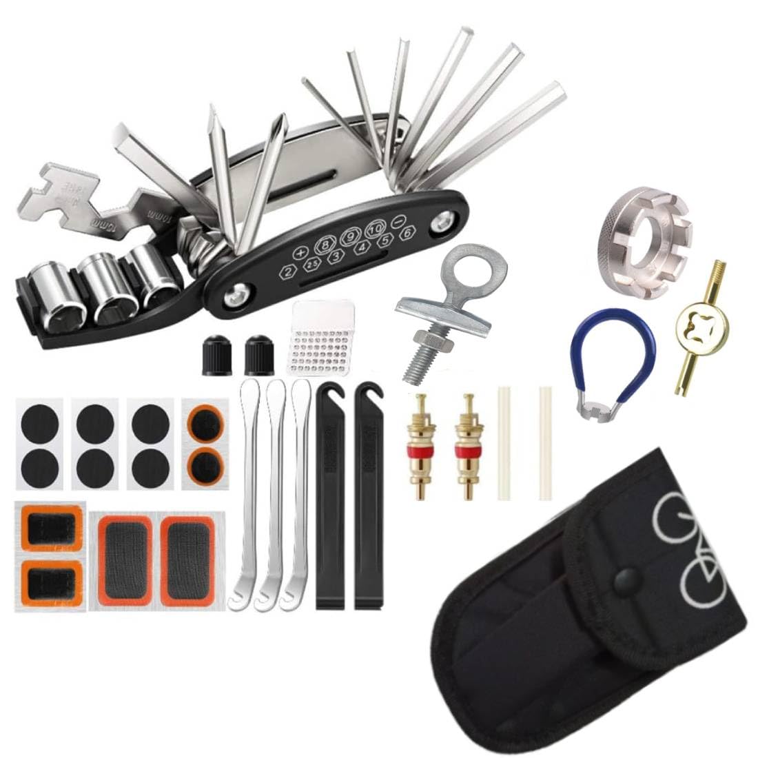 30 Pieces Bike Repair Tool Kit, 16 in 1 Bicycle Multi tool with Tire Levers Hex Spoke Wrench Chain Adjuster, Bicycle Tire Repair Kit, Multi Function Bike Accessories for Adult Bikes