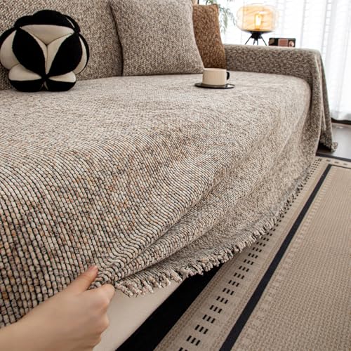 通気性・北欧風 マルチカバー 多彩な・色織り ソファカバー 幅約180cm,長さ約300cm, 厚手 ソファプロテクター フリンジ付き 高密度 長持ちソファスロー チェック柄 ふんわり肌ざわり・洗濯機対応 ソファーベッドカバー リビング用・ソファ用