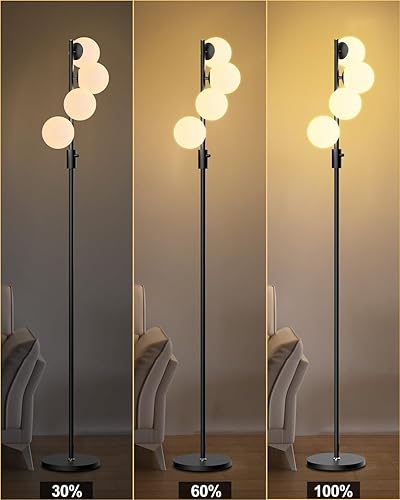 Miniatura 3 de Lightdot Lámpara de pie de globo regulable de 64 pulgadas (brillo ajustable), lámparas de pie negras con 4 bombillas G9 de 3000 K, cuidado de ojos