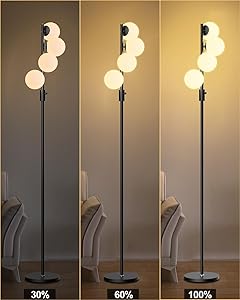Lightdot 64IN Dimmable (Brightness Adjustable) Globe Floor Lamp, Black Standing Lamps with 4PCS 3000K G9 Bulbs Soft Warm White Eye Care, Mid Century Modern Floor Lamp for Living Room