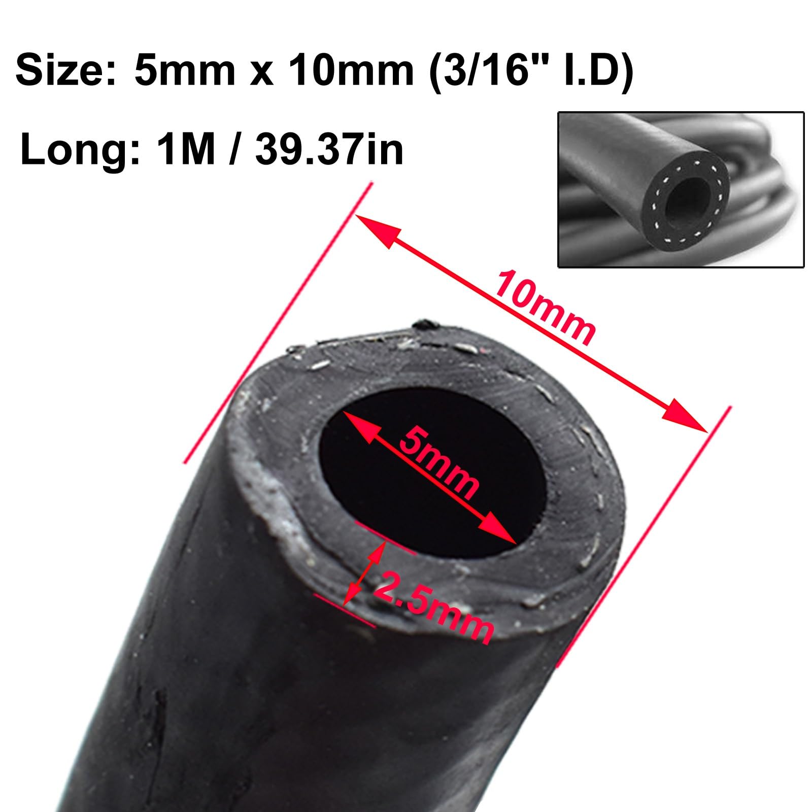 flexiable rubber 100cm Rubber Hose Car Styling 8mm Inner 13mm Outer Diameter Automobiles Engine Oil Diesel Fuel Hose Line Pipe Tube drain elastic (Color : 5mm x 10mm 1Meter)