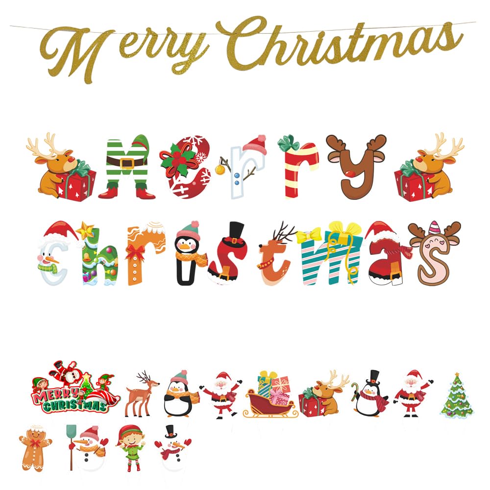 Uyoulis Christmas Decoration Banner | Merry Christmas Banner | Cake Flag Insertion | Paper Decoration | Outdoor and Indoor Hanging Decoration | Christmas Theme Party Decoration Supplies