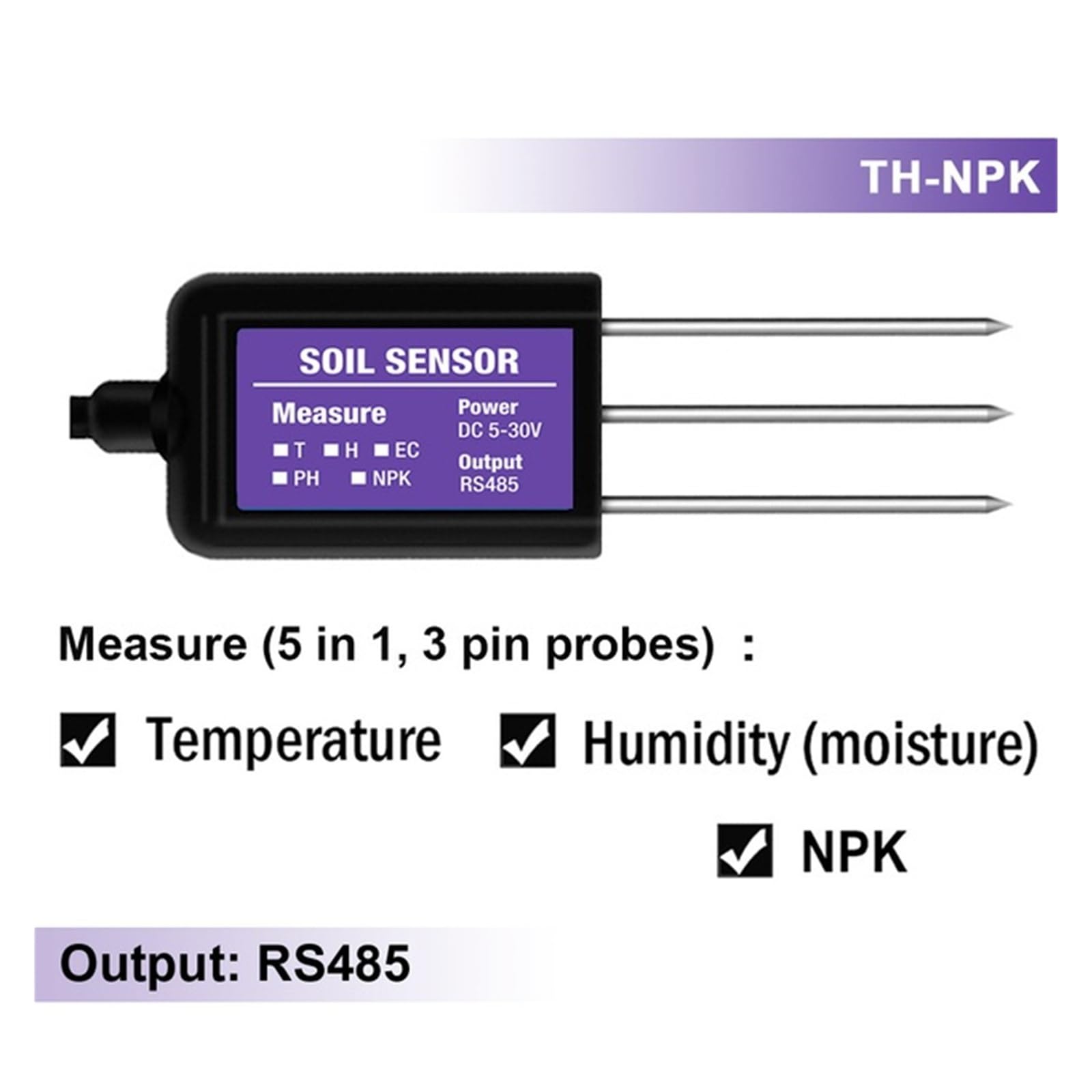 testeur de Sol Capteur de Sol RS485 Modbus 7 en 1: Mesure l'humidité du Sol, la température, l'humidité, la conductivité, Le pH, Le NPK(TH-NPK)