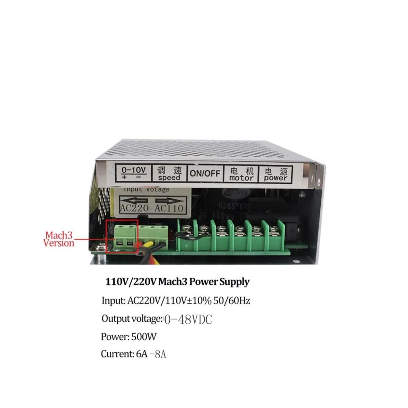 Zestaw silnika wrzeciona CNC chłodzonego powietrzem DC 48 V 0,5 kW z uchwytem ER16, silnikiem 500 W + regulatorem prędkości zasilacza do obróbki drewna(Model C)