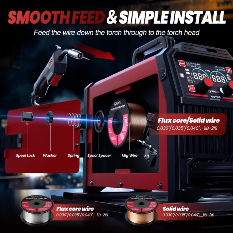 Image of BESTMIG 165S MIG Welder 110V /220V Dual Voltage, 4 in 1 Multi-Process Welding Machine (Gas & Gasless Flux Core /TIG /Stick), Synergic Inverter Welder Machine Portable Wire Welder Kit with Helmet & Gloves